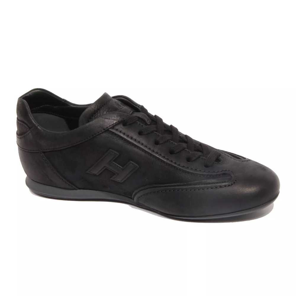 Hogan Men’s Uomo Olympia Black Leather Sneakers Size 7.5